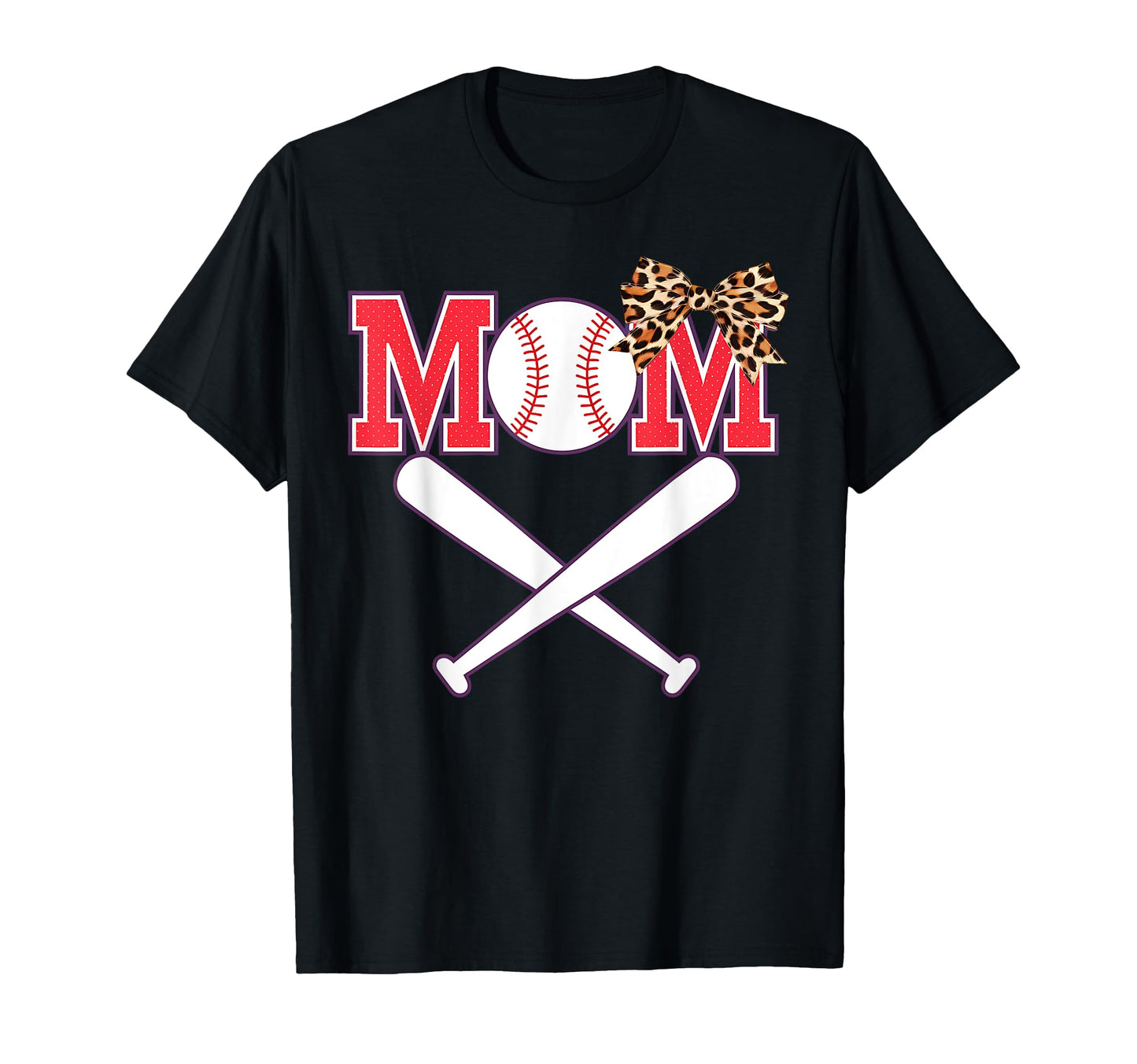 Mom Baseball Bat Leopard Bow T-Shirt - Novelty Apparel for Adults - T-Shirt, Sweatshirt, Hoodie