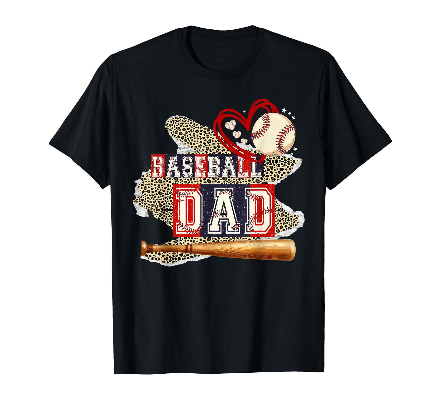 Baseball Dad Leopard Heart Pride T-Shirt - Minimalist Print for Adults - T-Shirt, Sweatshirt, Hoodie