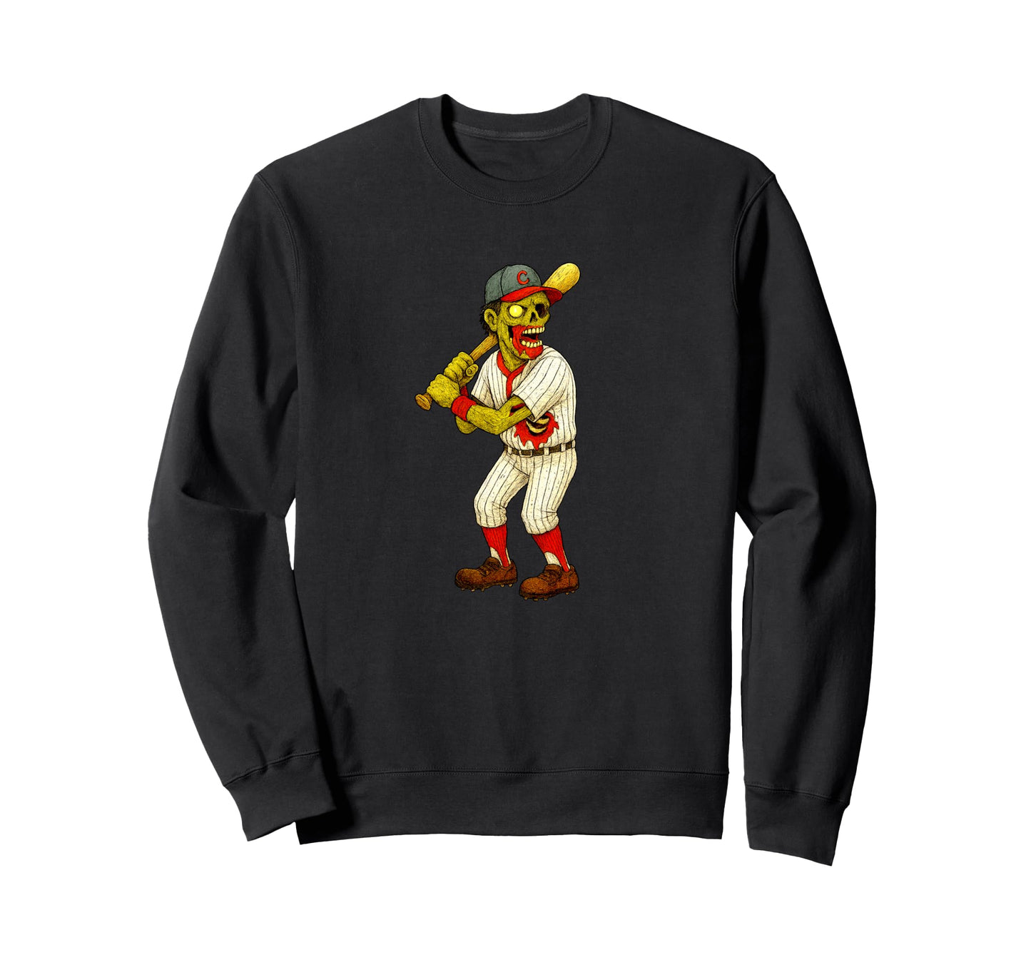Zombie Baseball Player Batter Homerun Sweatshirt - Graphic Print Men Women - T-Shirt, Sweatshirt, Hoodie