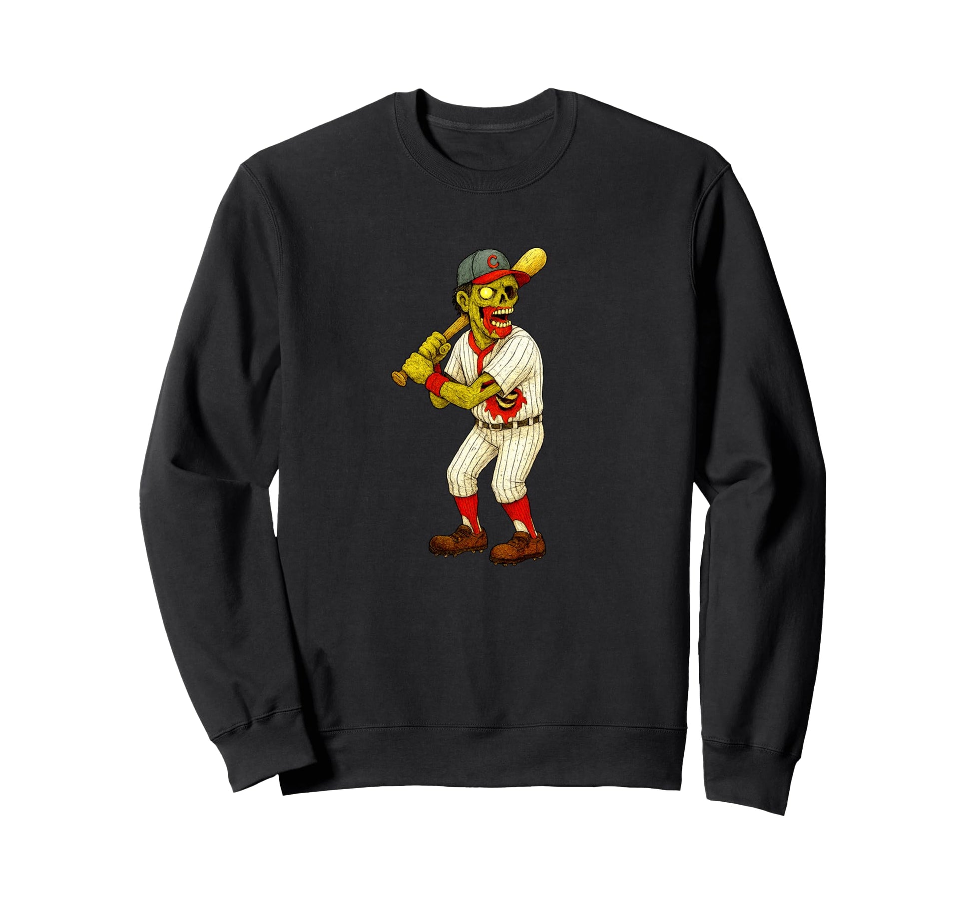 Zombie Baseball Player Batter Homerun Sweatshirt - Graphic Print Men Women - T-Shirt, Sweatshirt, Hoodie