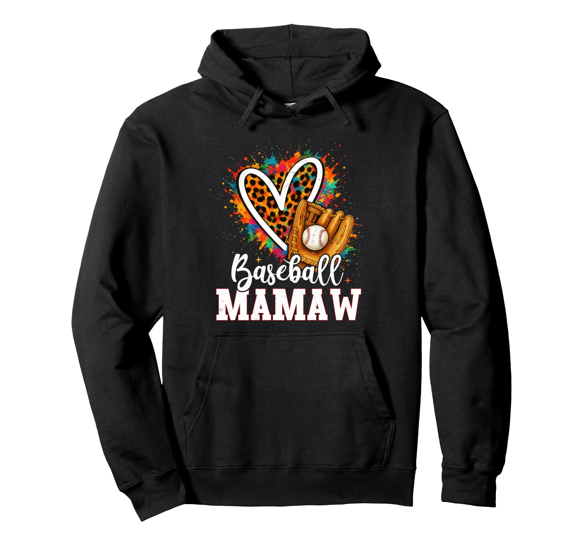 Baseball Mamaw Leopard Heart Colorful Hoodie - Aesthetic Graphic Men Women - T-Shirt, Sweatshirt, Hoodie