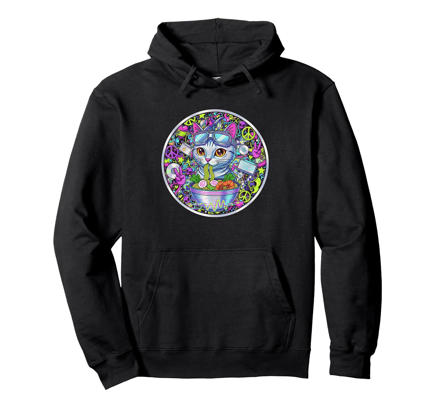 Ramen Noodles Cat Y2K 90S Aesthetic Hoodie - Novelty Apparel for Adults - T-Shirt, Sweatshirt, Hoodie