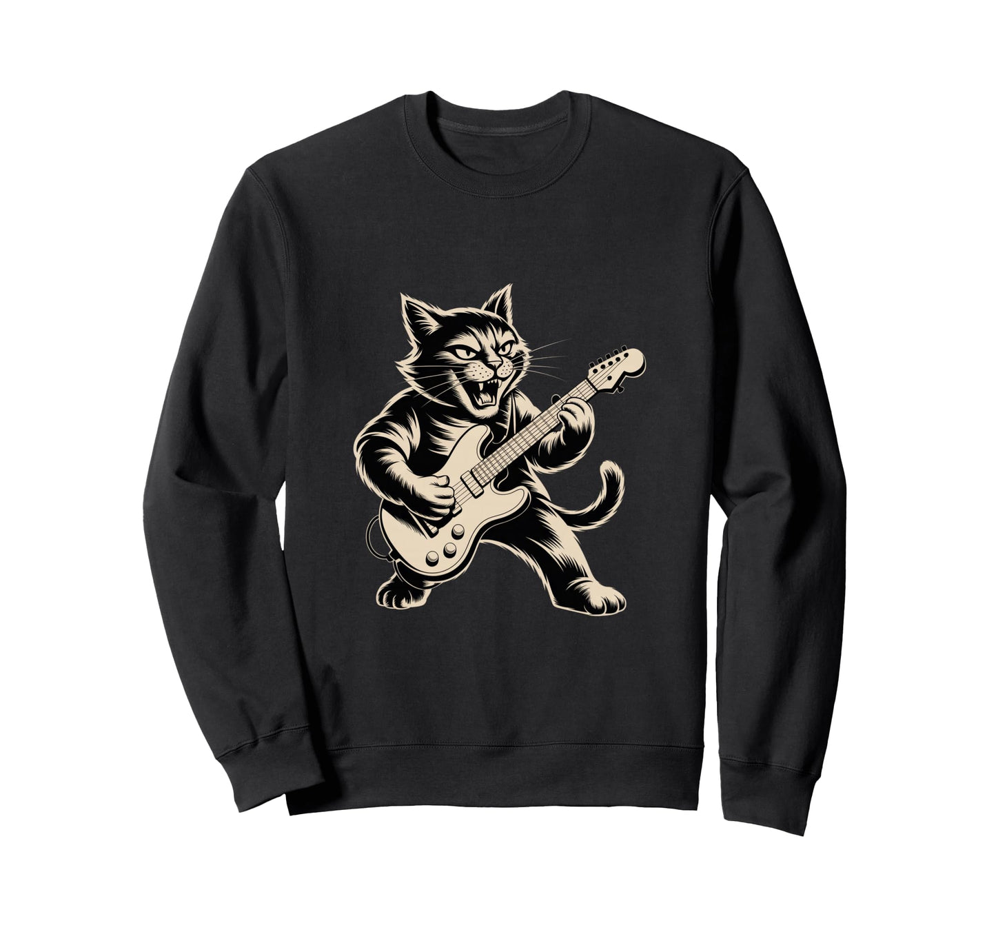 Cat Playing Loud Electric Guitar Sweatshirt - Trendy Graphic Unisex - T-Shirt, Sweatshirt, Hoodie