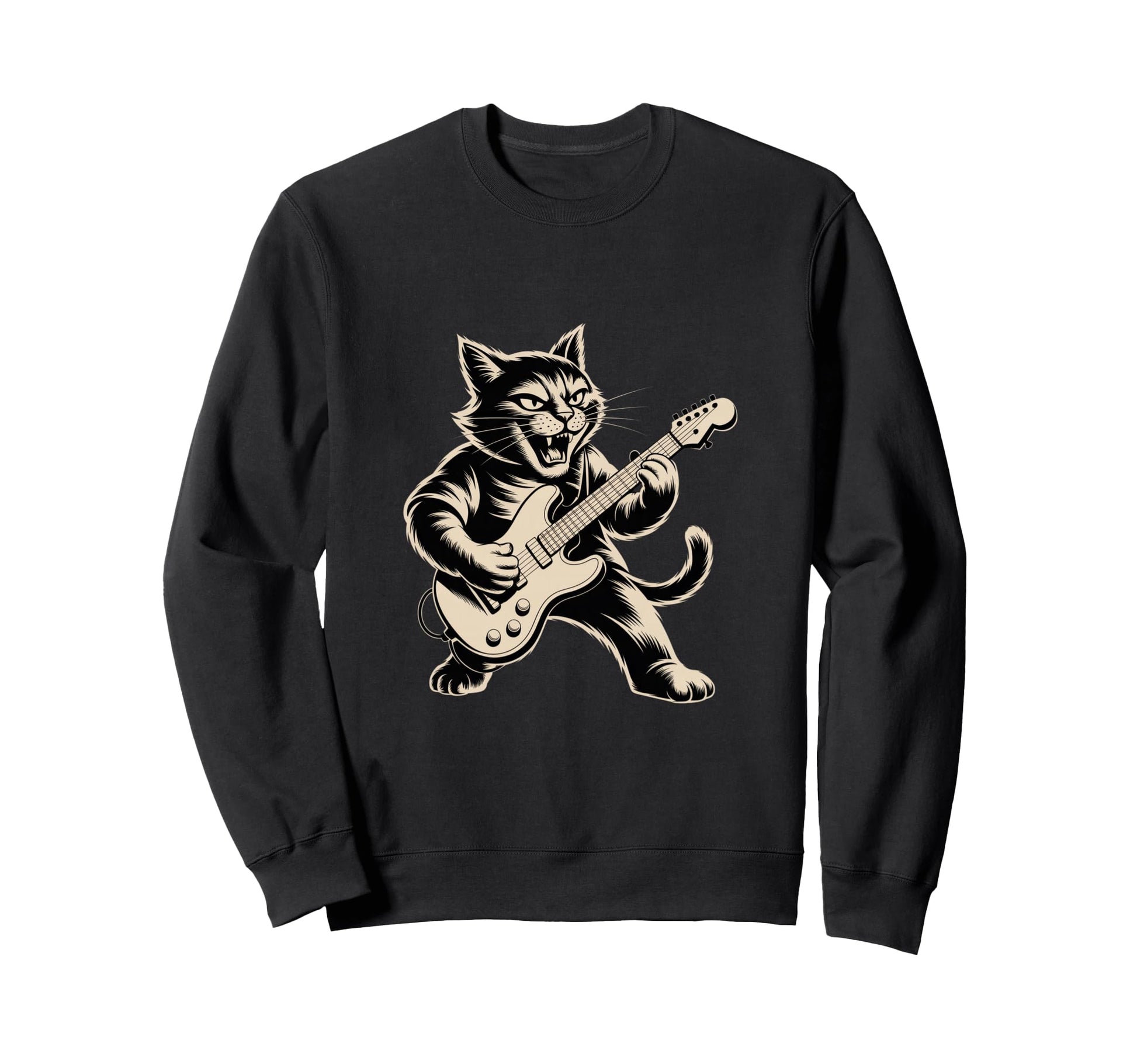 Cat Playing Loud Electric Guitar Sweatshirt - Trendy Graphic Unisex - T-Shirt, Sweatshirt, Hoodie