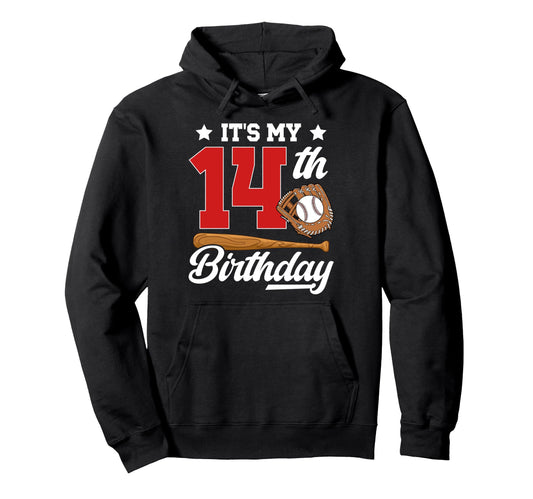 14Th Baseball Birthday Party 14 Year Hoodie - Custom Art Print for Adults - T-Shirt, Sweatshirt, Hoodie