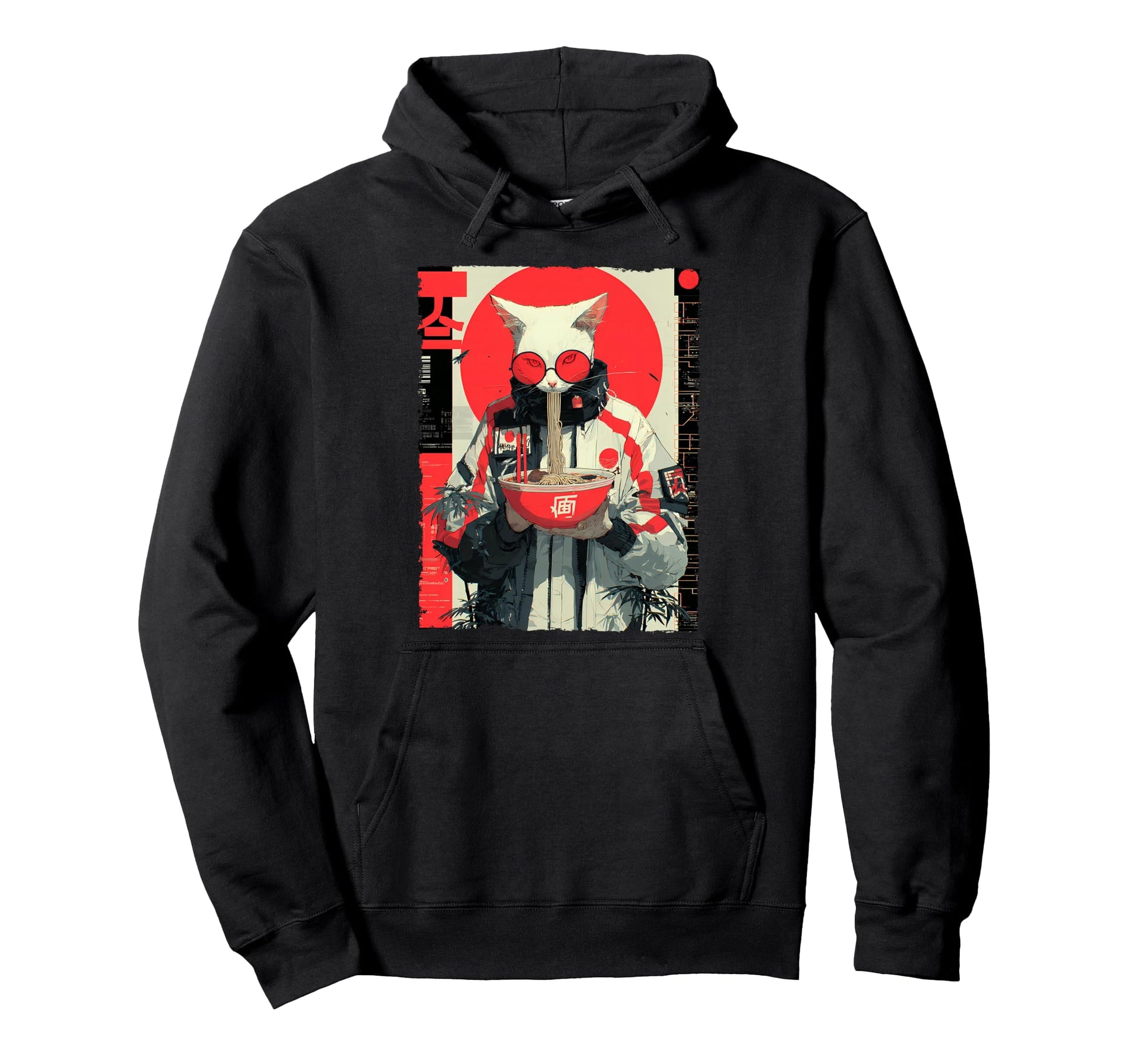Cat Ramen Cyberpunk Aesthetic Hoodie - Casual Everyday Wear Unisex - T-Shirt, Sweatshirt, Hoodie