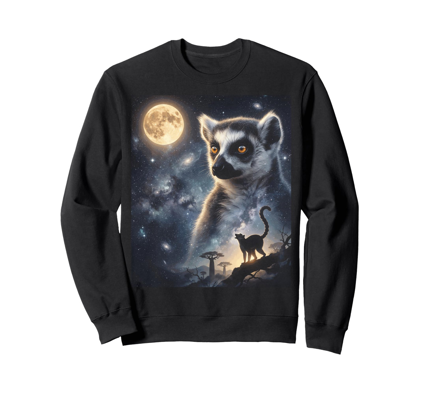 Howling Lemur Full Moon Starry Night 90S Sweatshirt - Trendy Graphic Unisex - T-Shirt, Sweatshirt, Hoodie