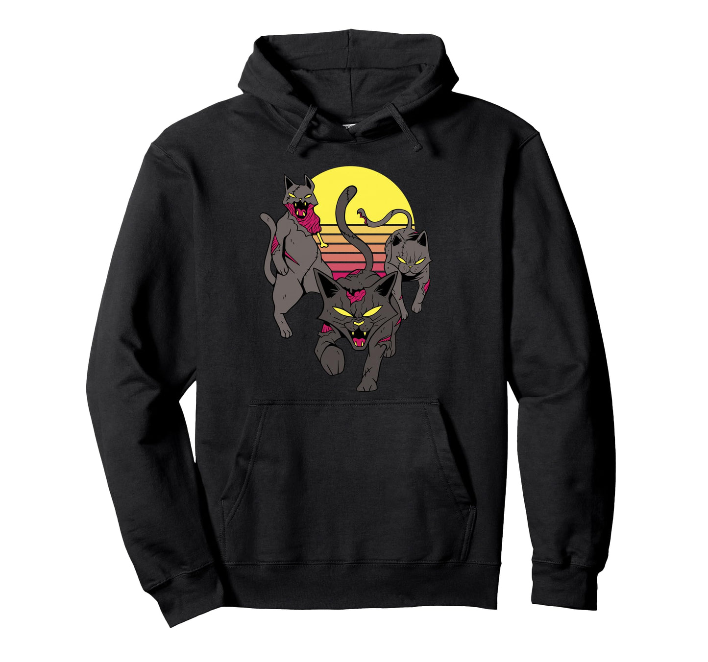 Zombie Cats Sunset Horror Cartoon Teens Hoodie - Minimalist Print Men Women - T-Shirt, Sweatshirt, Hoodie