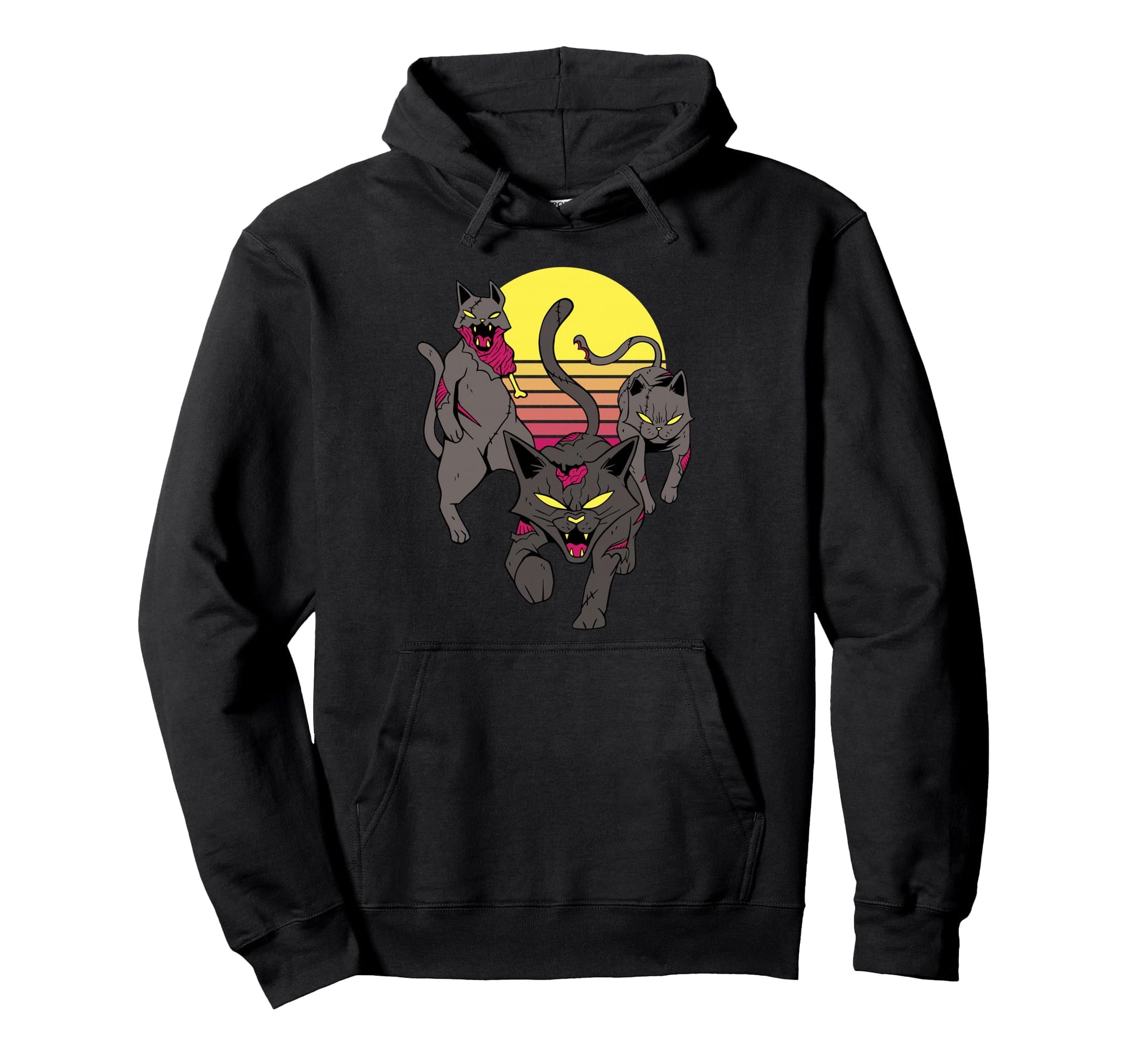 Zombie Cats Sunset Horror Cartoon Teens Hoodie - Minimalist Print Men Women - T-Shirt, Sweatshirt, Hoodie