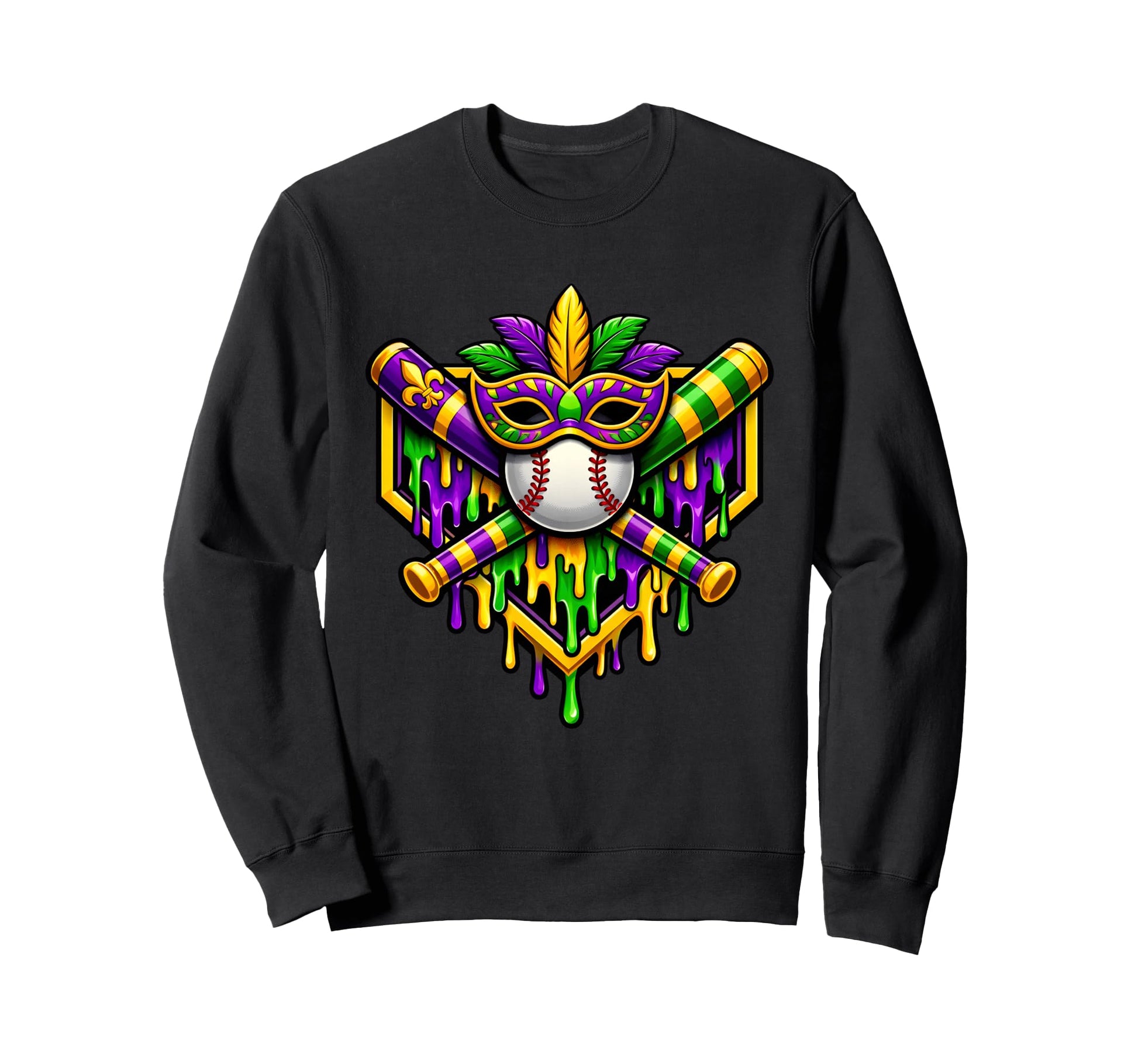 Mardi Gras Baseball Party Masks Fun Sweatshirt - Unique Graphic Men Women - T-Shirt, Sweatshirt, Hoodie