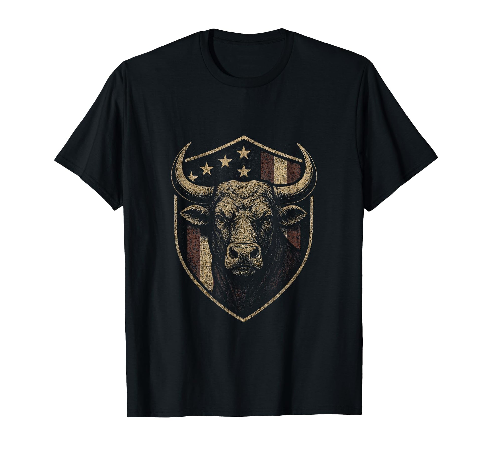American Flag Bull Patriotic Cowboy T-Shirt - Novelty Apparel for Adults - T-Shirt, Sweatshirt, Hoodie