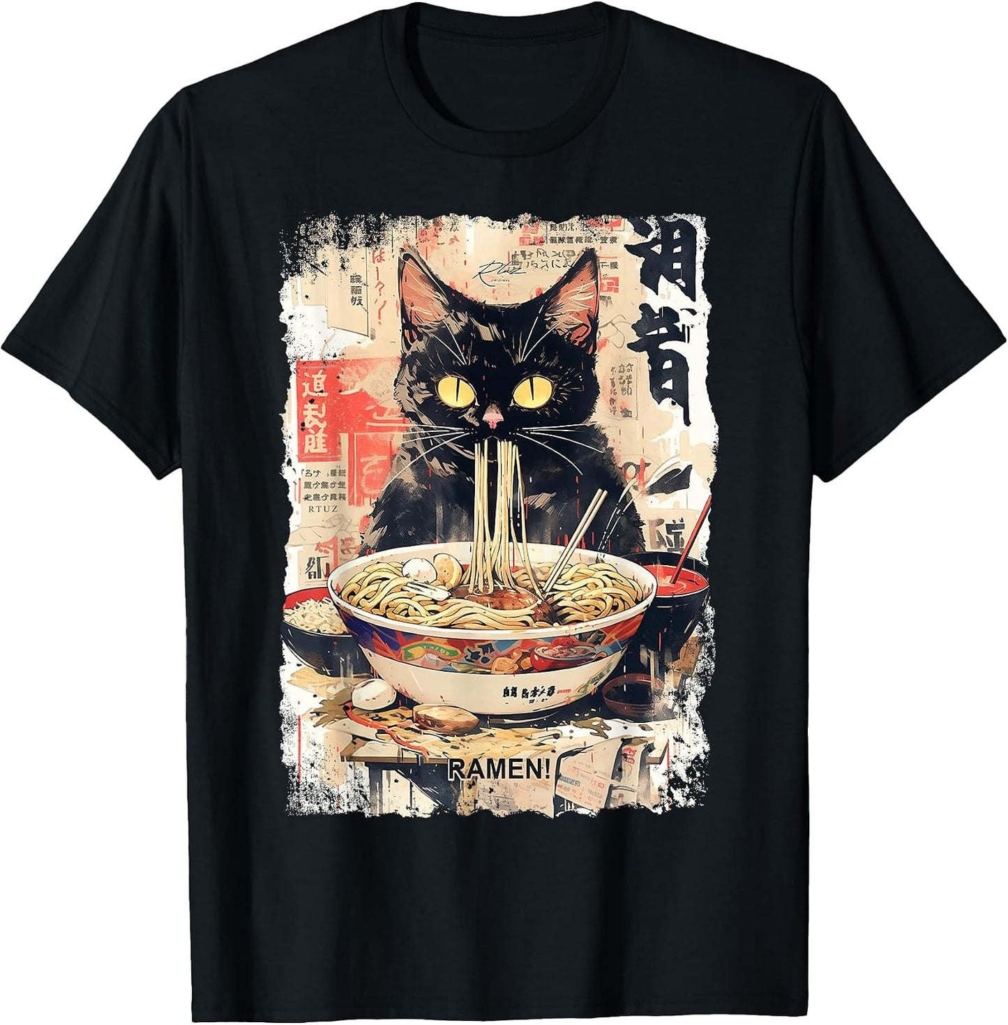 Ramen Noodles Cat Japan Y2K Kawaii Retro Cats Manga - Adult & Kids T-Shirts, Sweatshirts & Hoodies apparel design preview 1
