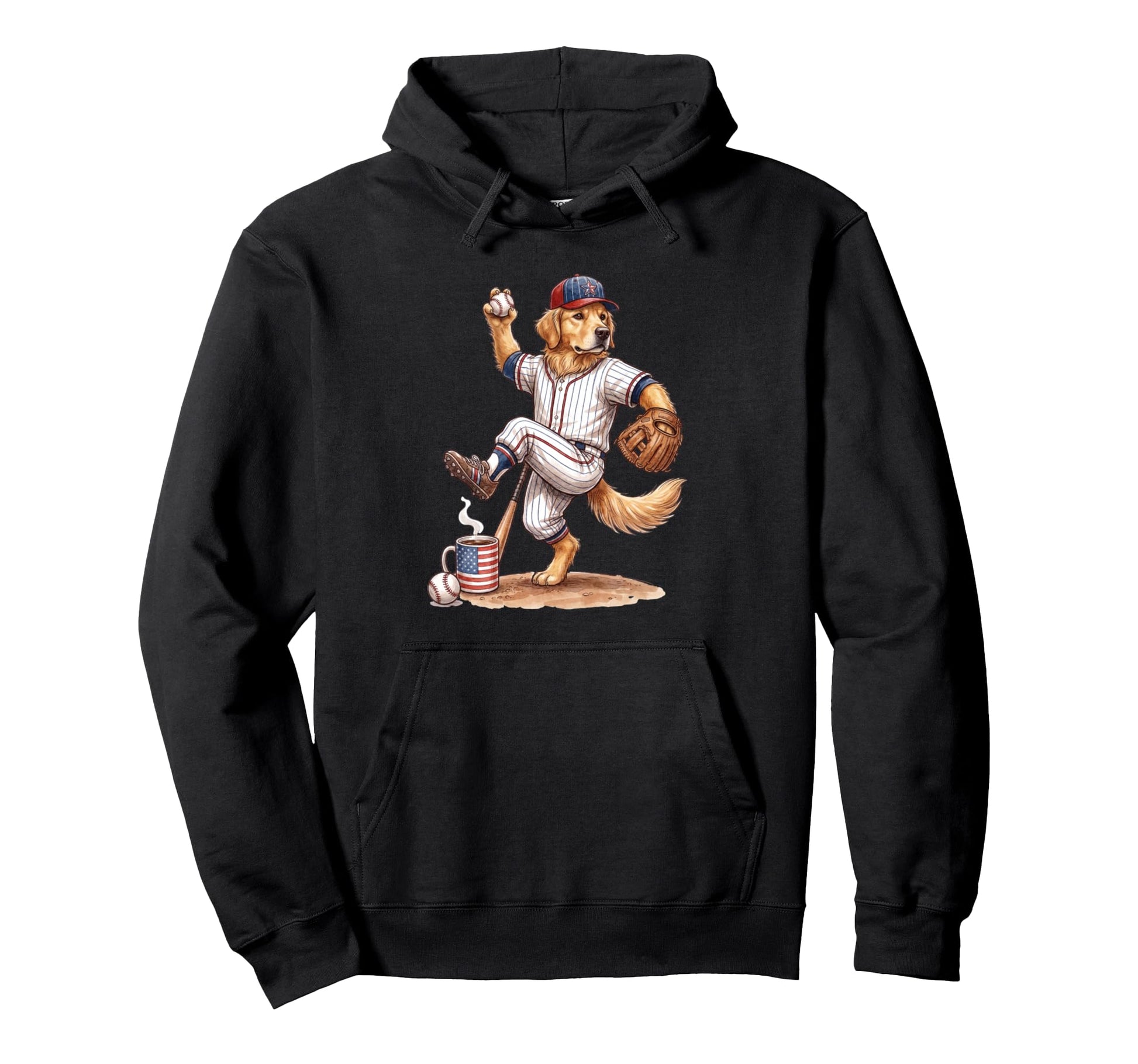 Baseball Golden Retriever Coffee Funny Hoodie - Graphic Print Men Women - T-Shirt, Sweatshirt, Hoodie