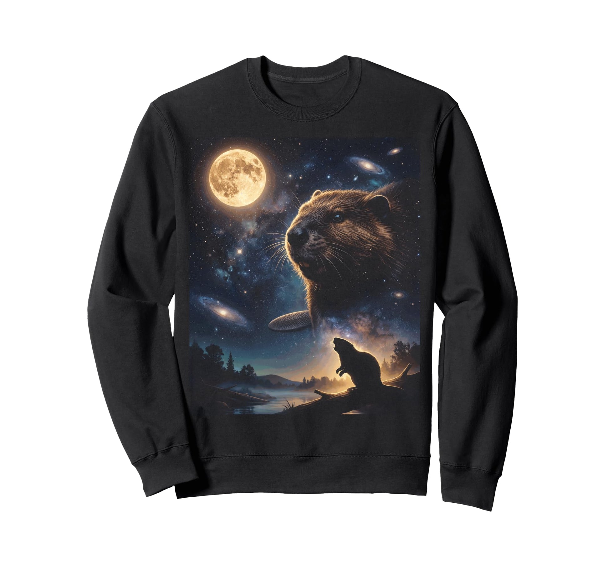 Howling Beaver Full Moon Starry Sweatshirt - Minimalist Print Men Women - T-Shirt, Sweatshirt, Hoodie