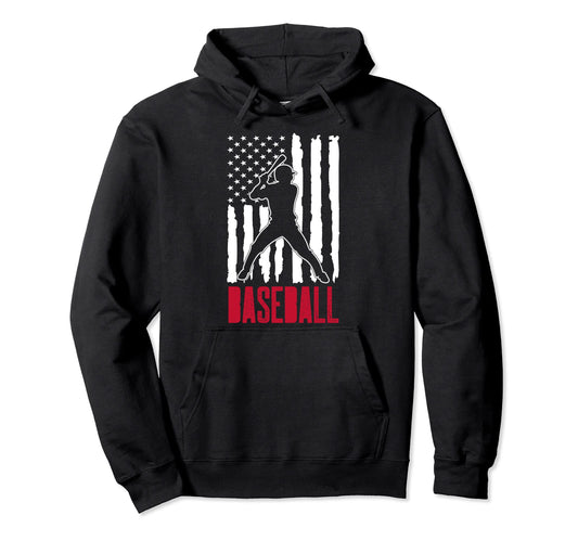 Baseball American Flag Distressed Hoodie - Aesthetic Graphic for Adults - T-Shirt, Sweatshirt, Hoodie