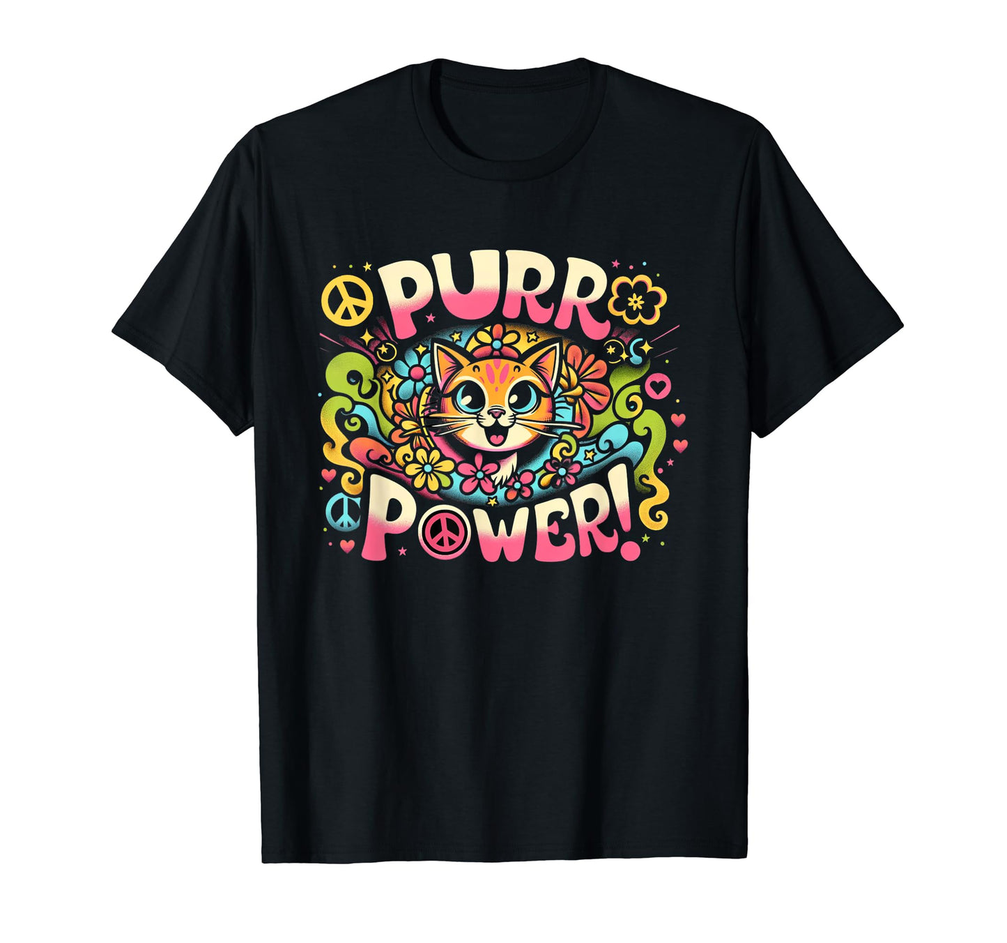 Hippie Cat 60S Purr Power T-Shirt - Casual Everyday Wear Unisex - T-Shirt, Sweatshirt, Hoodie
