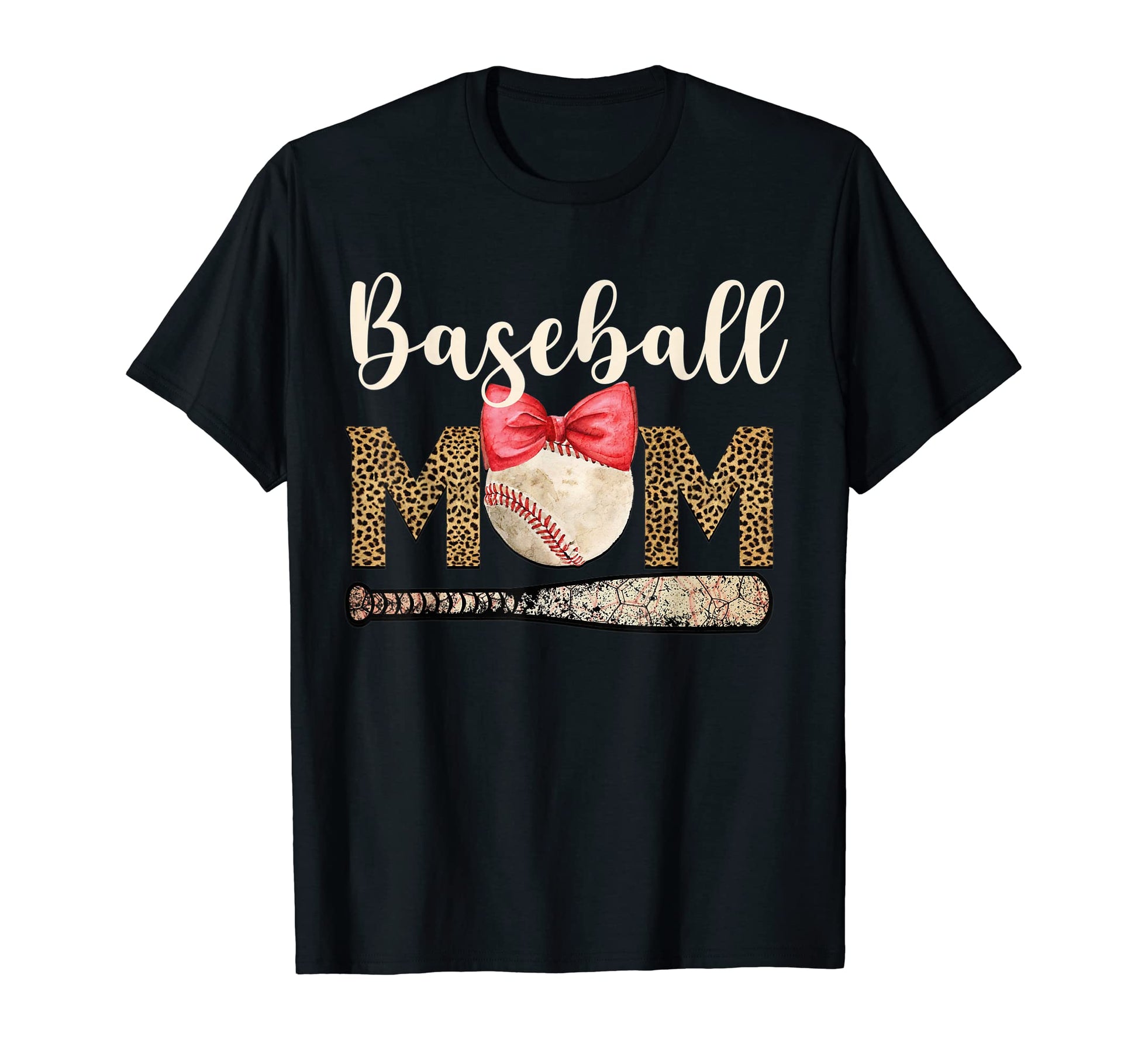 Baseball Mom Messy Bun Leopard T-Shirt - Trendy Graphic for Adults - T-Shirt, Sweatshirt, Hoodie