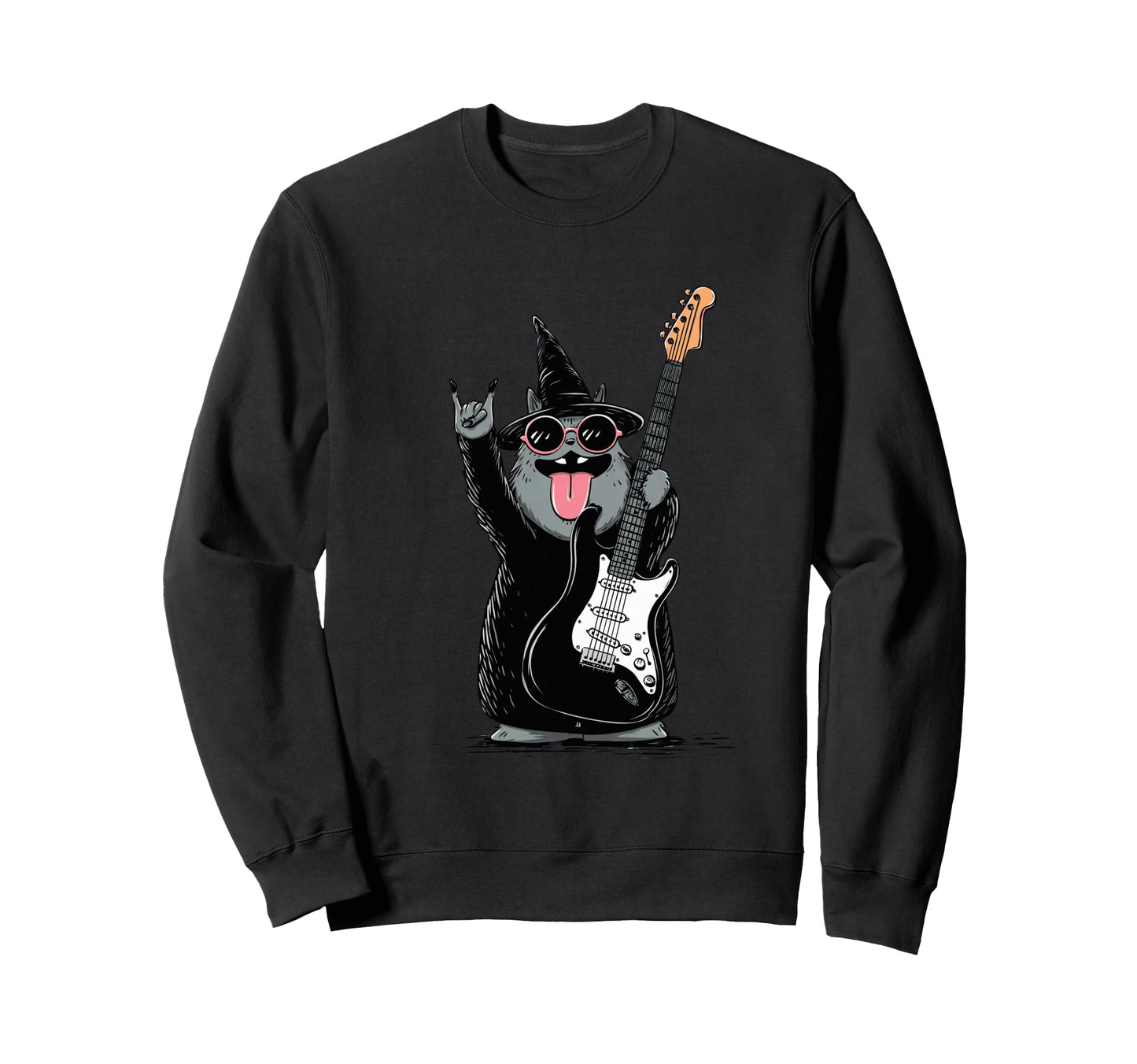 Cat Wizard Electric Guitar Funny Sweatshirt - Graphic Print Men Women - T-Shirt, Sweatshirt, Hoodie