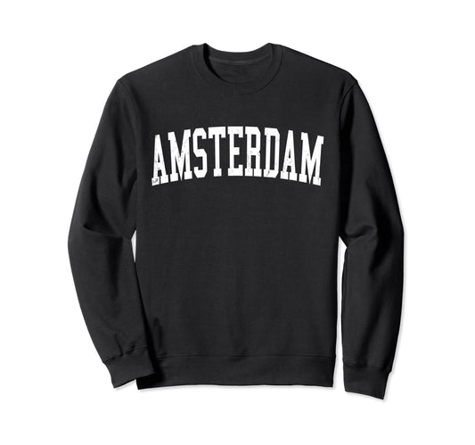 Amsterdam Ny Distressed White Sweatshirt - Minimalist Print Men Women - T-Shirt, Sweatshirt, Hoodie