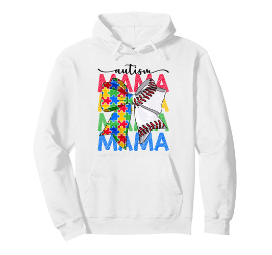 Autism Mama Autism Awareness Coquette Bow Hoodie - Minimalist Print Unisex - T-Shirt, Sweatshirt, Hoodie