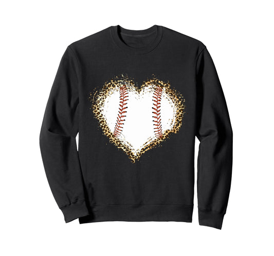Baseball Heart Leopard Baseball Sweatshirt - Streetwear Style Men Women - T-Shirt, Sweatshirt, Hoodie