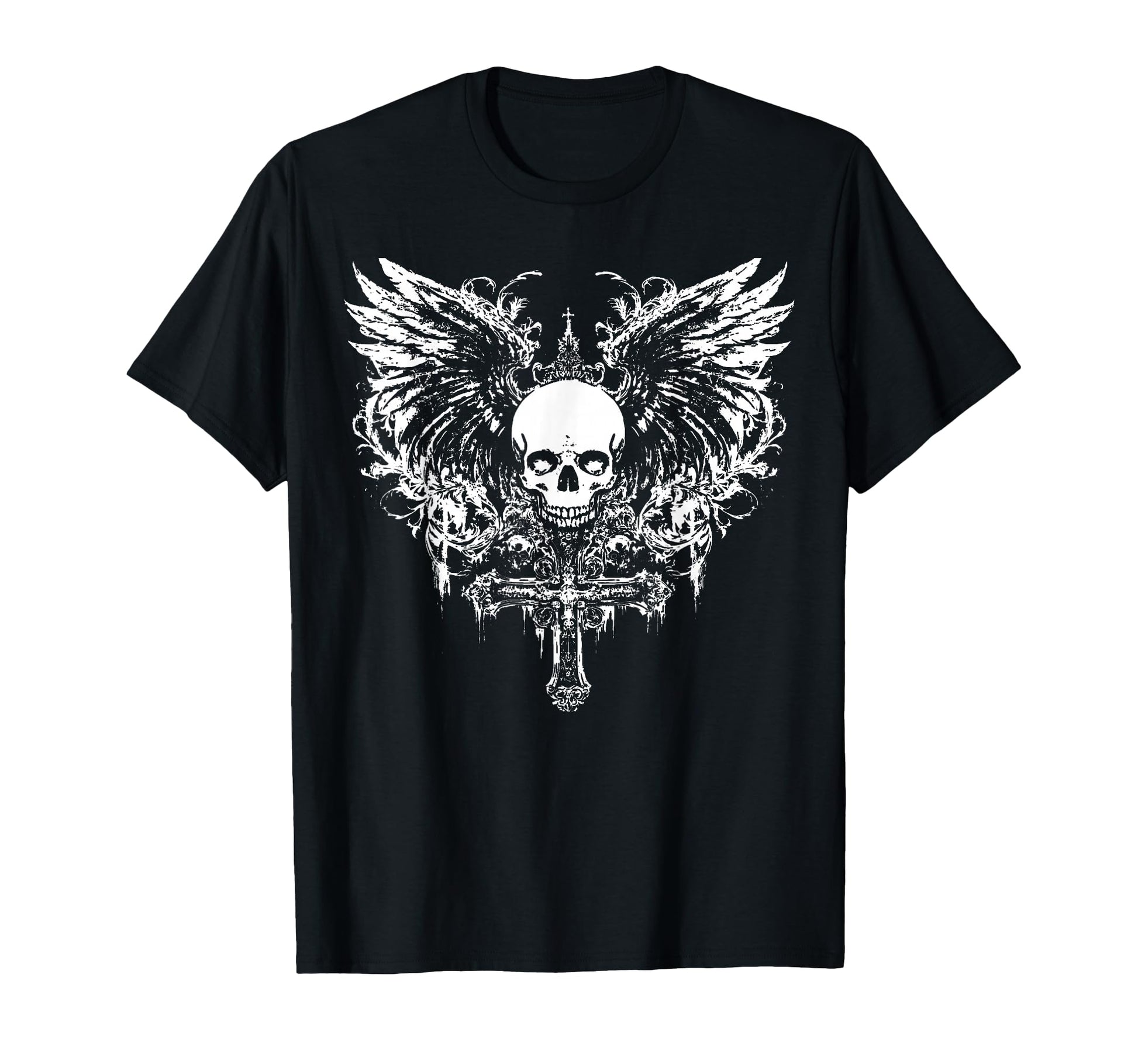 Emo Y2K Grunge Aesthetic Skull Cross T-Shirt - Custom Art Print for Adults - T-Shirt, Sweatshirt, Hoodie