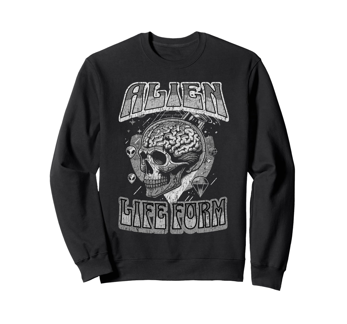 Alien Life Form Alien Head 60S Sweatshirt - Novelty Apparel for Adults - T-Shirt, Sweatshirt, Hoodie