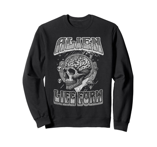 Alien Life Form Alien Head 60S Sweatshirt - Novelty Apparel for Adults - T-Shirt, Sweatshirt, Hoodie