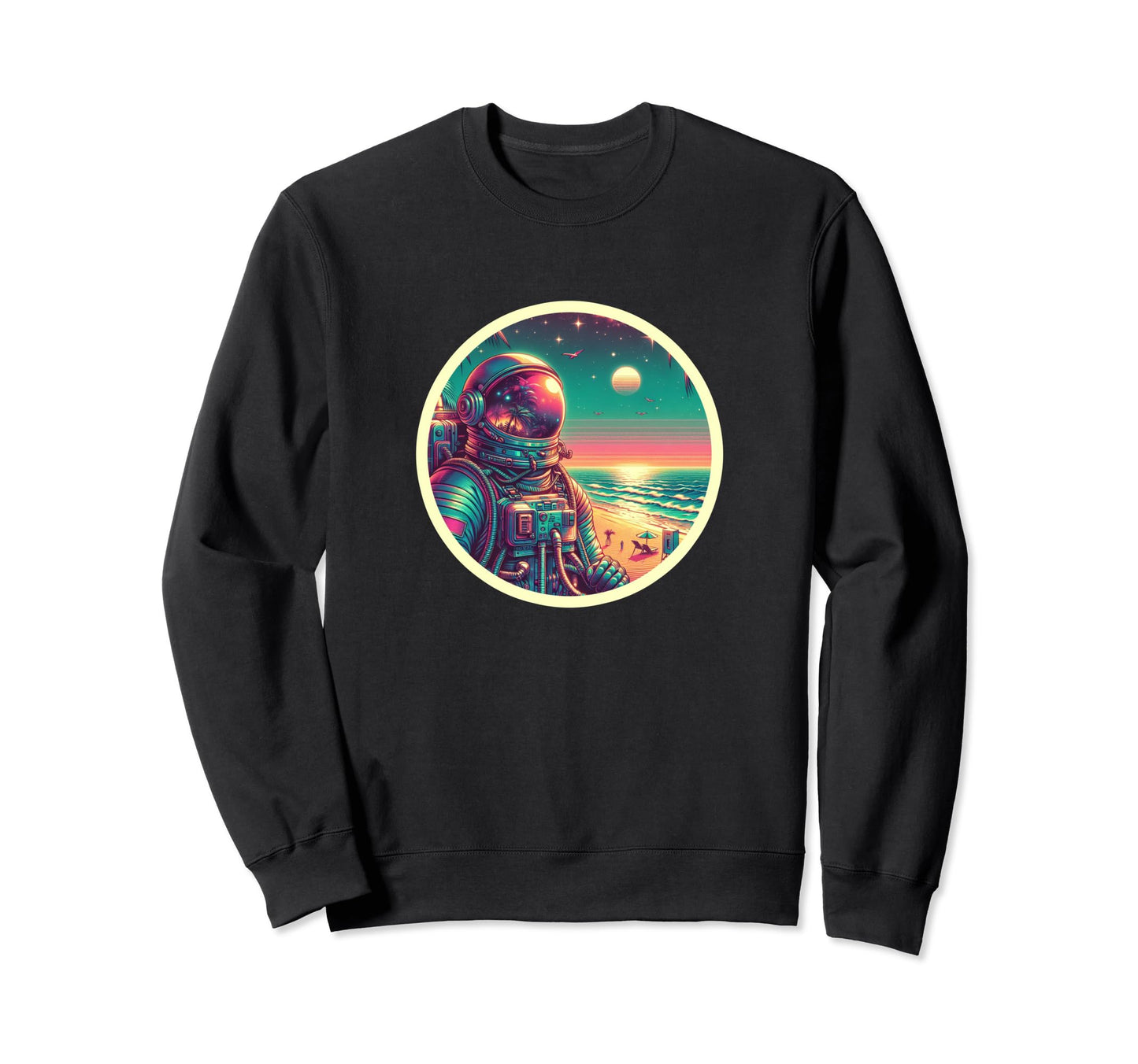 Synthwave Astronaut Beach 1980S Sweatshirt - Minimalist Print Unisex - T-Shirt, Sweatshirt, Hoodie