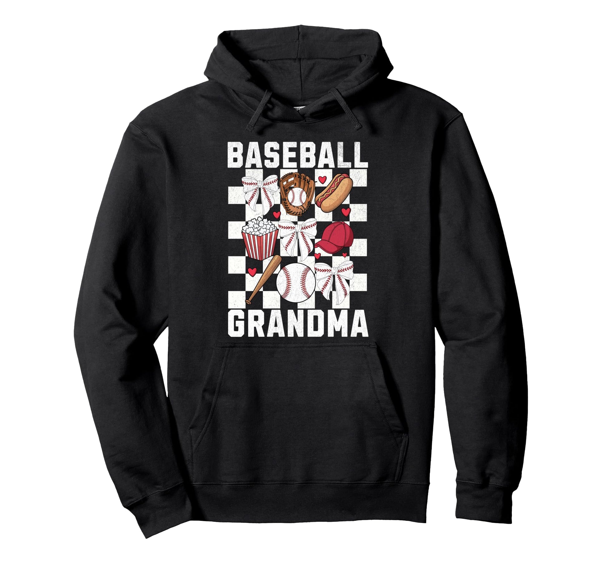 Baseball Grandma Coquette Bow Checkered Hoodie - Graphic Print Unisex - T-Shirt, Sweatshirt, Hoodie