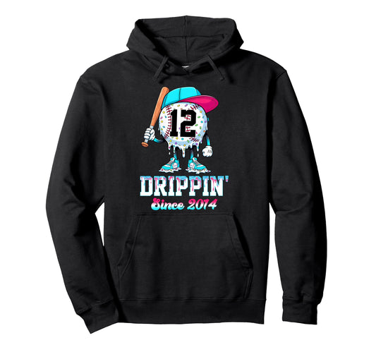 12 Years Old Since 2014 Ice Cream Drip Hoodie - Fun Novelty Design Unisex - T-Shirt, Sweatshirt, Hoodie