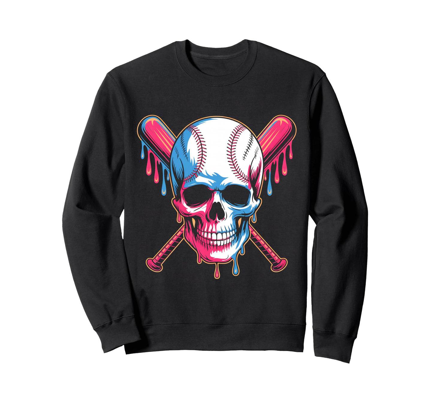 Baseball Skull Crossed Bats Sweatshirt - Novelty Apparel for Adults - T-Shirt, Sweatshirt, Hoodie