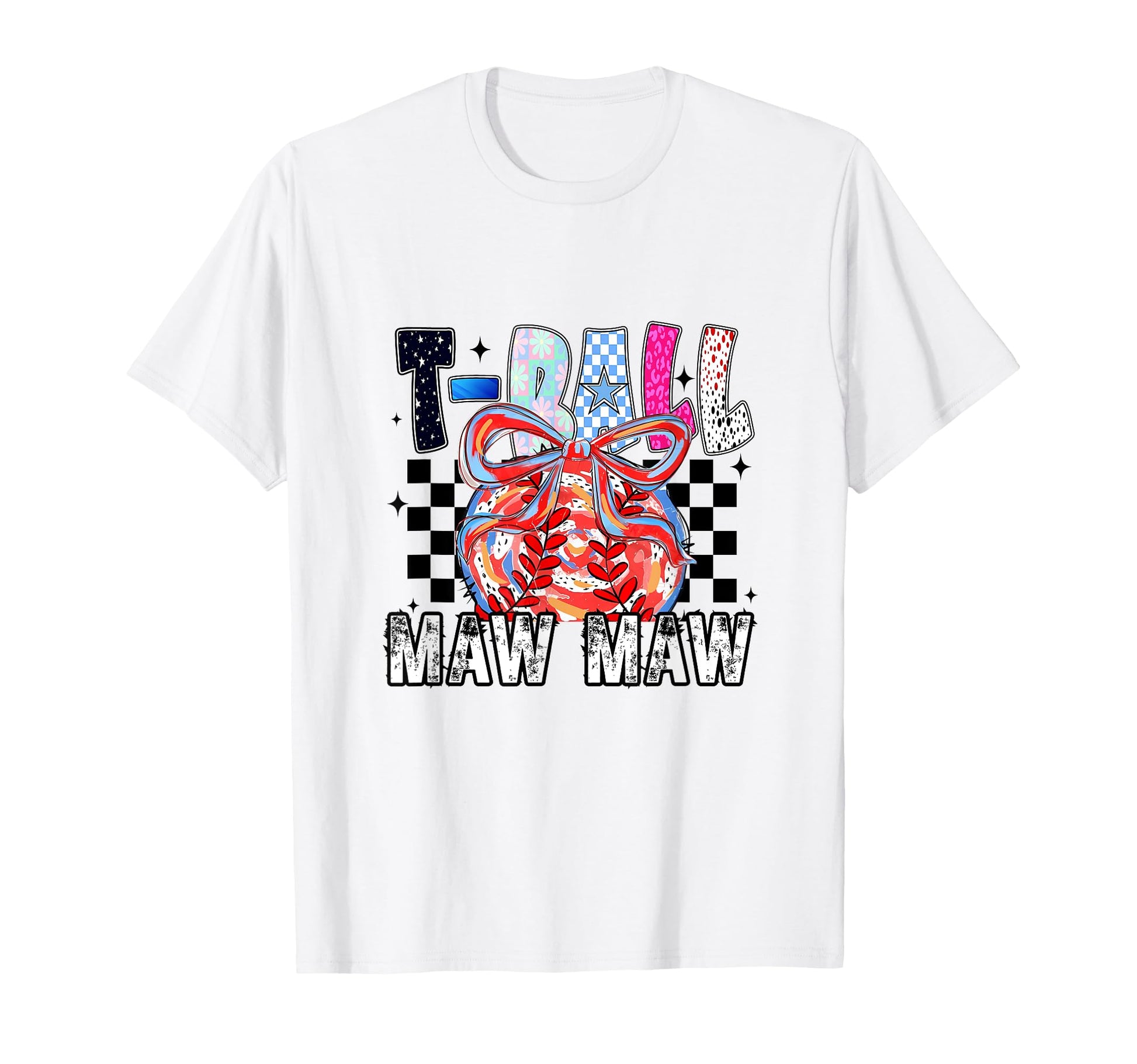 T Ball Baseball Checkered Maw Maw T-Shirt - Aesthetic Graphic for Adults - T-Shirt, Sweatshirt, Hoodie