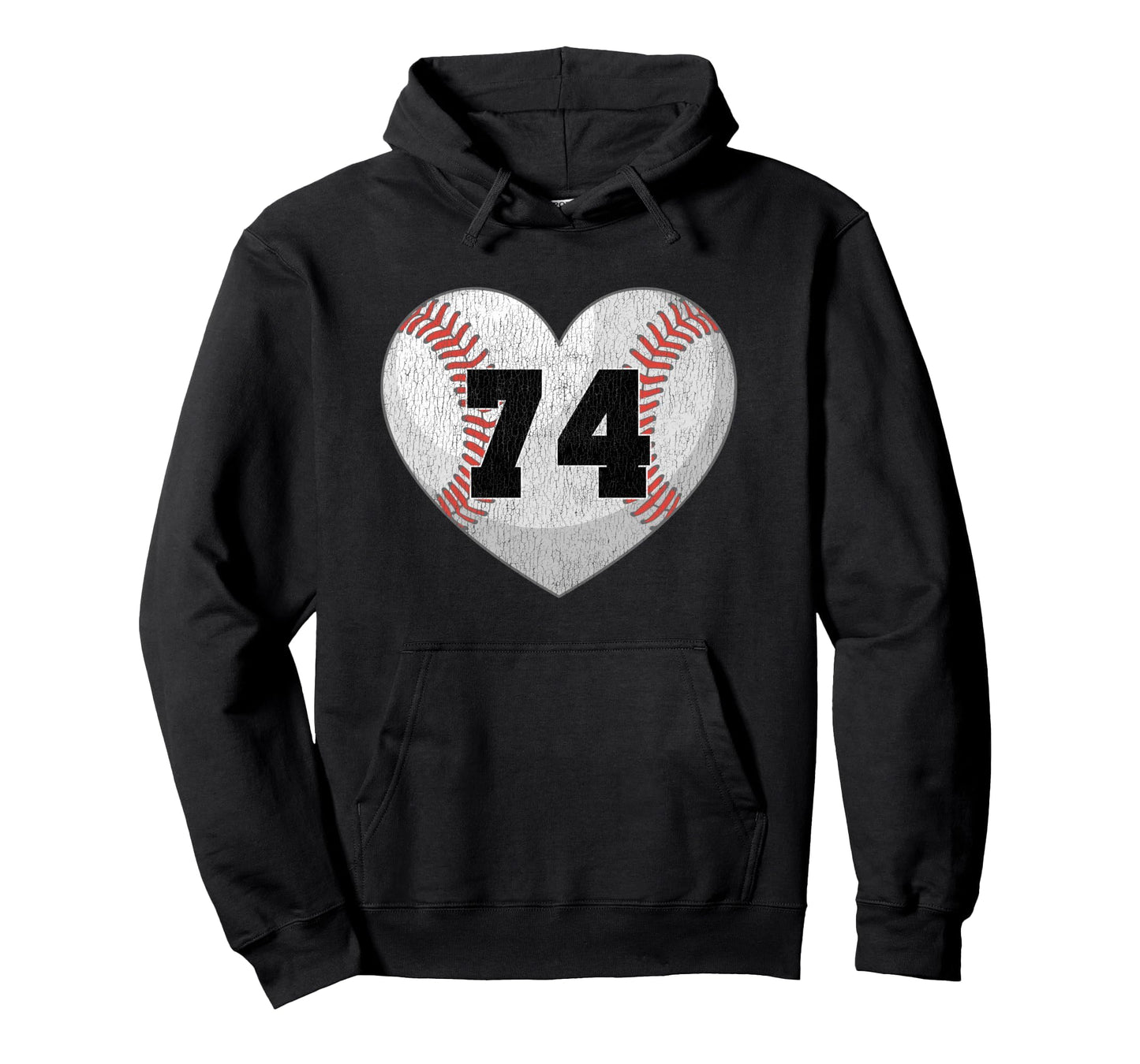 Baseball Number 74 Distressed Heart Hoodie - Custom Art Print for Adults - T-Shirt, Sweatshirt, Hoodie