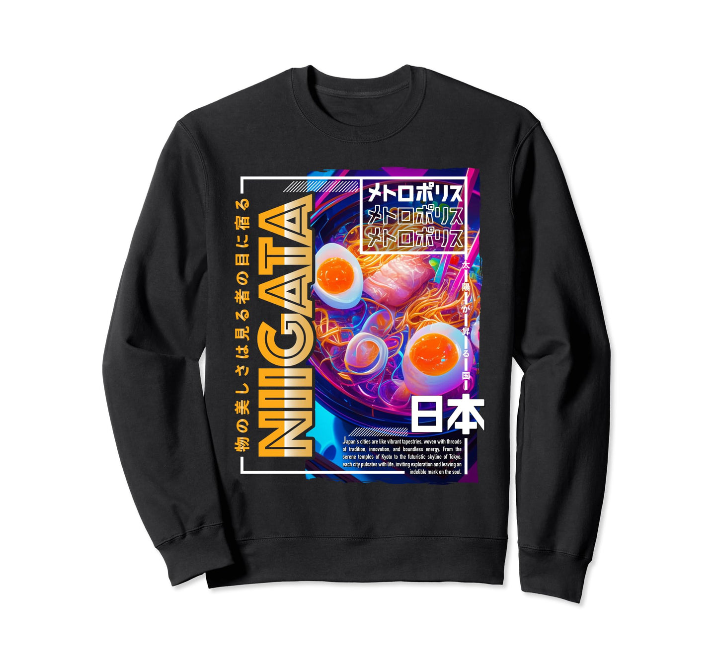 Niigata City 80S Synthwave Ramen Sweatshirt - Minimalist Print Men Women - T-Shirt, Sweatshirt, Hoodie