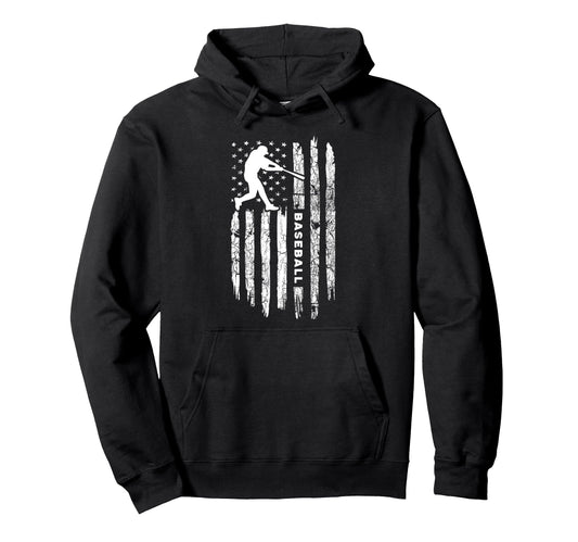 American Flag Baseball Baseball Hoodie - Fun Novelty Design Men Women - T-Shirt, Sweatshirt, Hoodie