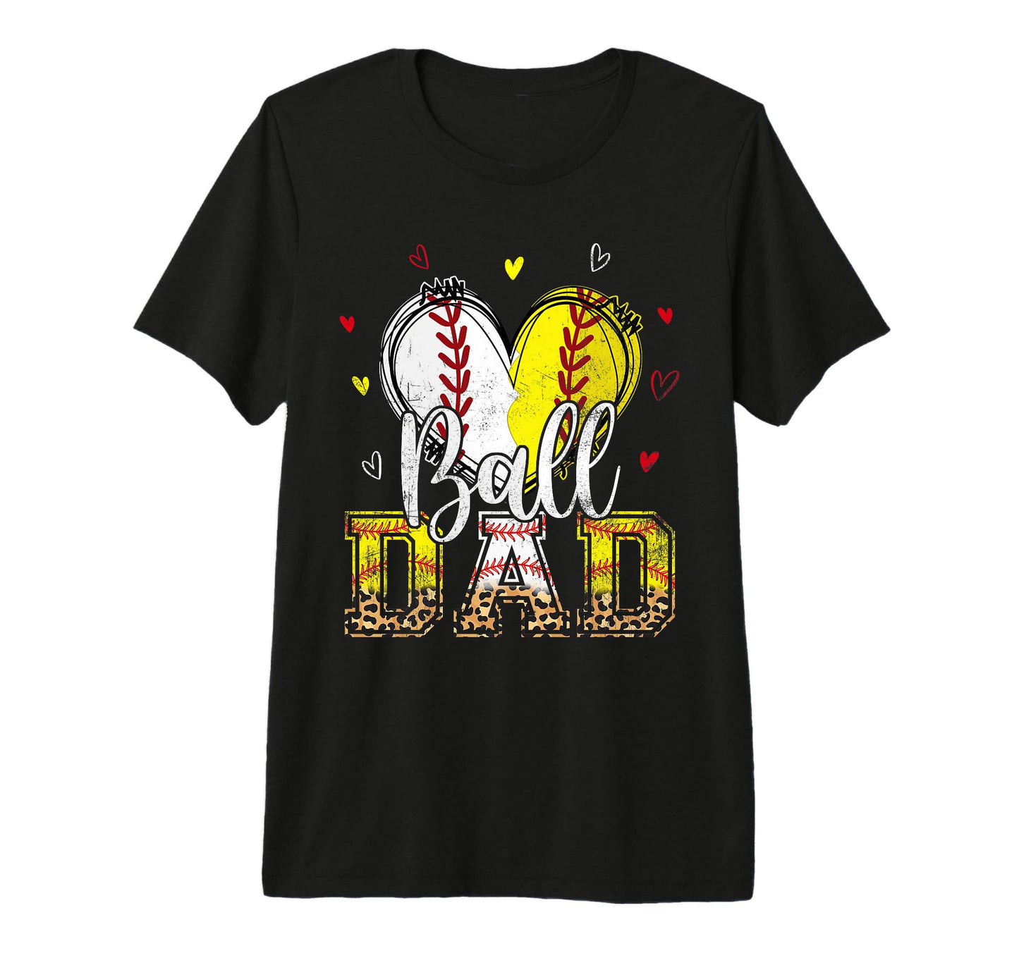 Softball Baseball Ball Dad Heart Leopard T-Shirt - Trendy Graphic Unisex - T-Shirt, Sweatshirt, Hoodie