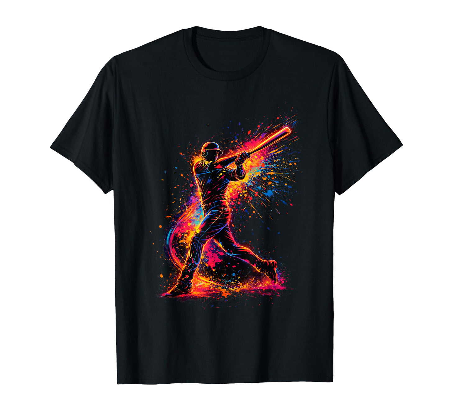 Neon Baseball Player Splatter Art T-Shirt - Aesthetic Graphic Unisex - T-Shirt, Sweatshirt, Hoodie