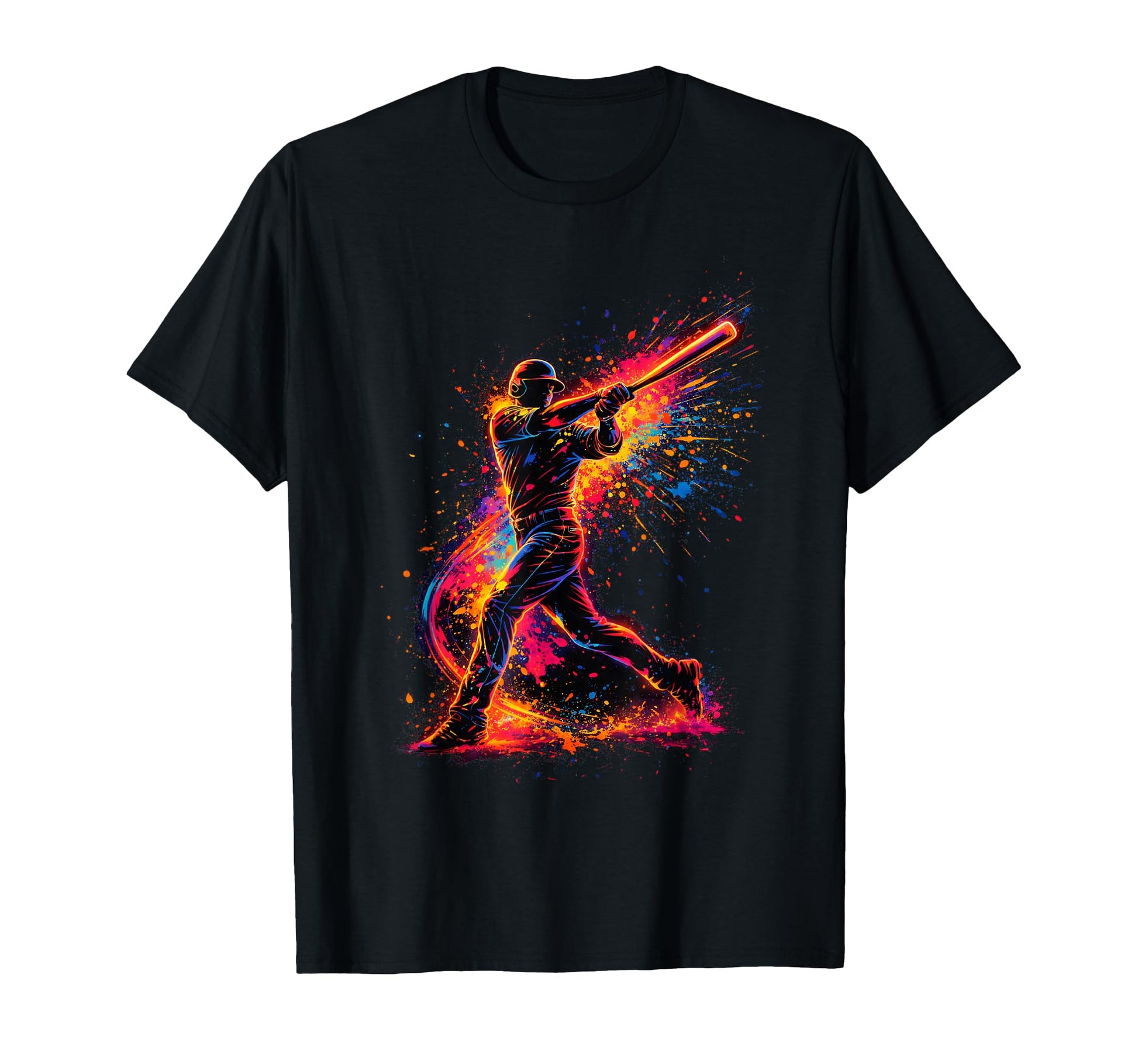 Neon Baseball Player Splatter Art T-Shirt - Aesthetic Graphic Unisex - T-Shirt, Sweatshirt, Hoodie