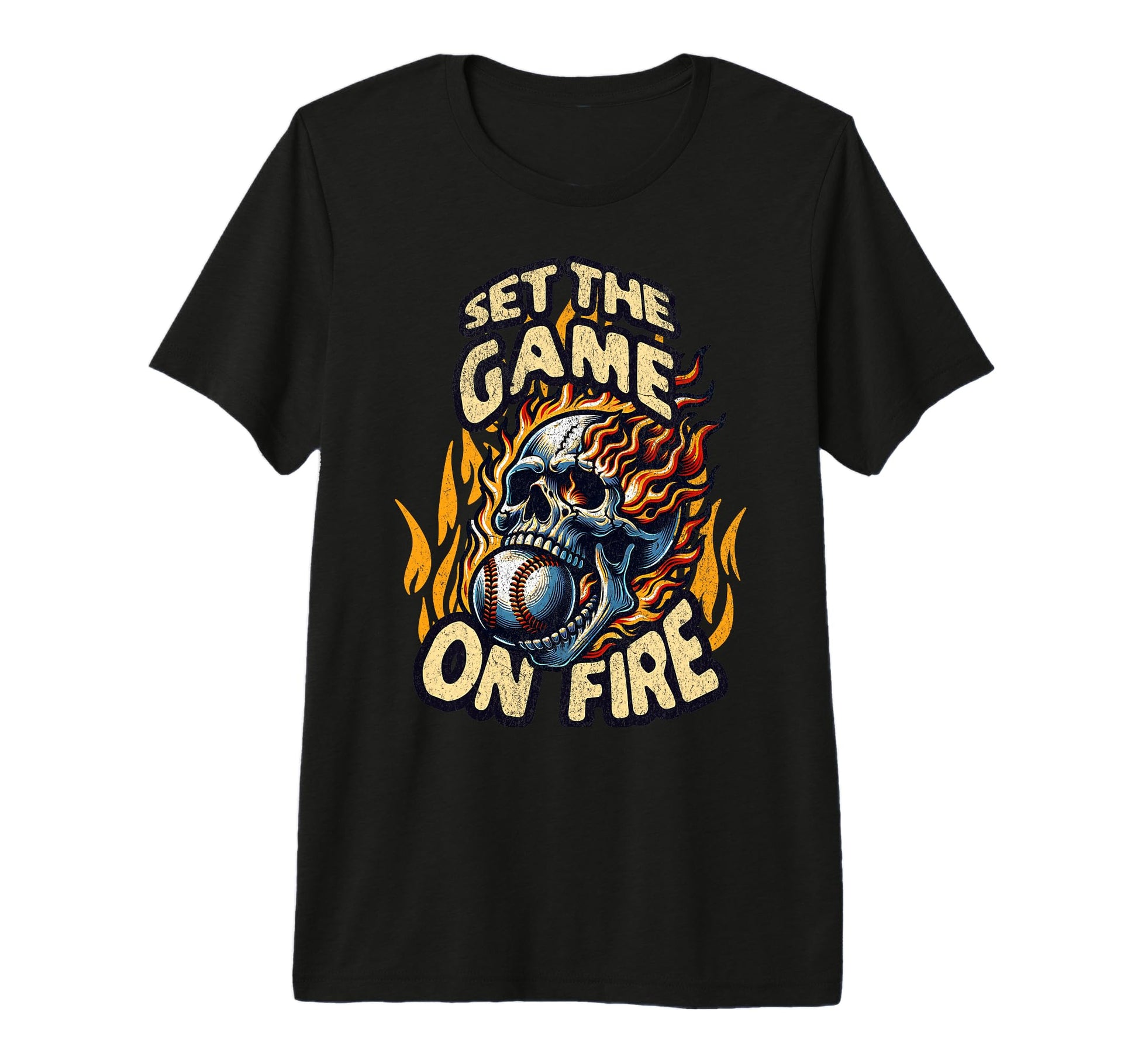 Set Game Fire Baseball Skull Flames T-Shirt - Aesthetic Graphic for Adults - T-Shirt, Sweatshirt, Hoodie