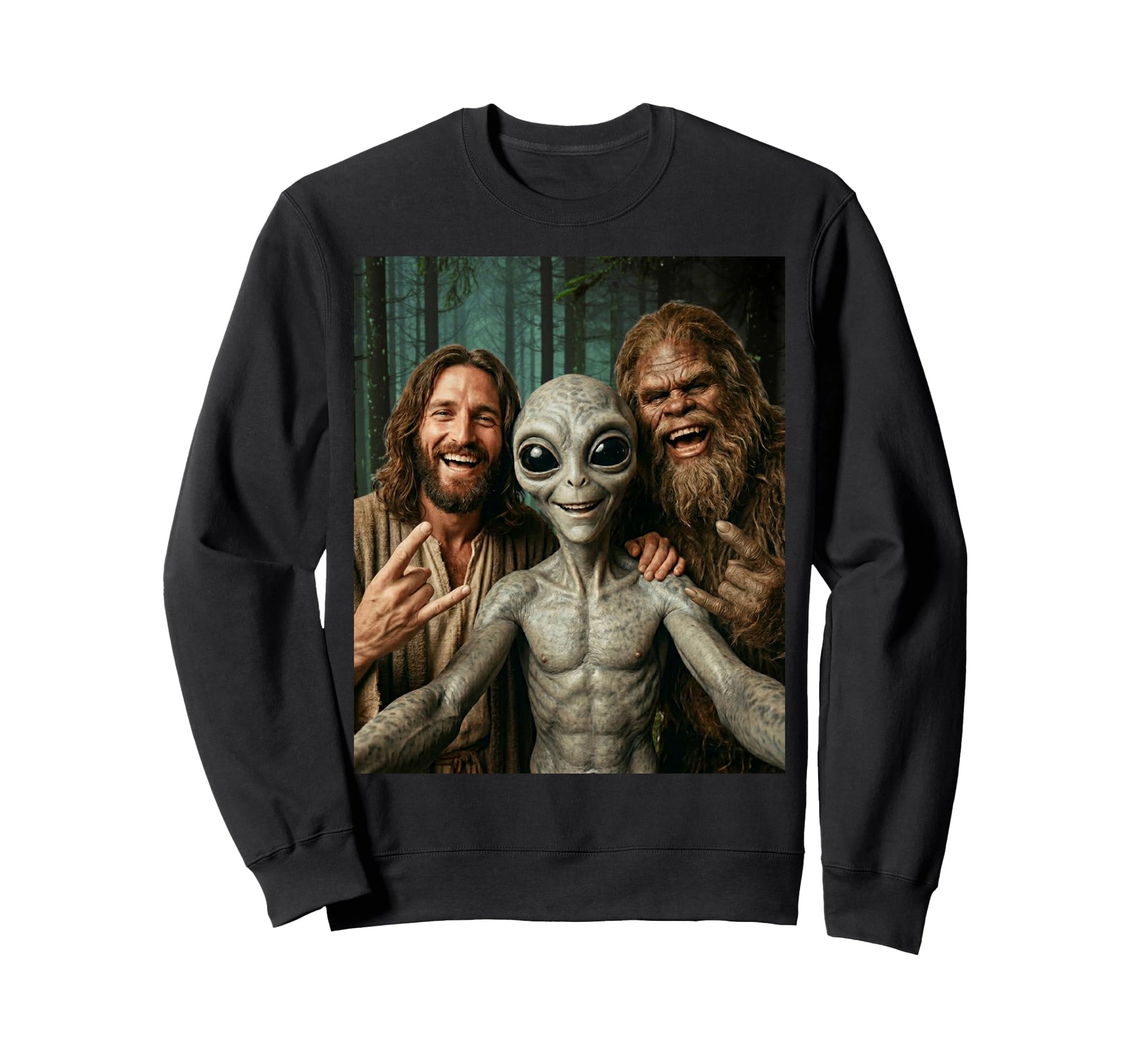 Funny Bigfoot Alien Jesus Rock Sweatshirt - Fun Novelty Design for Adults - T-Shirt, Sweatshirt, Hoodie