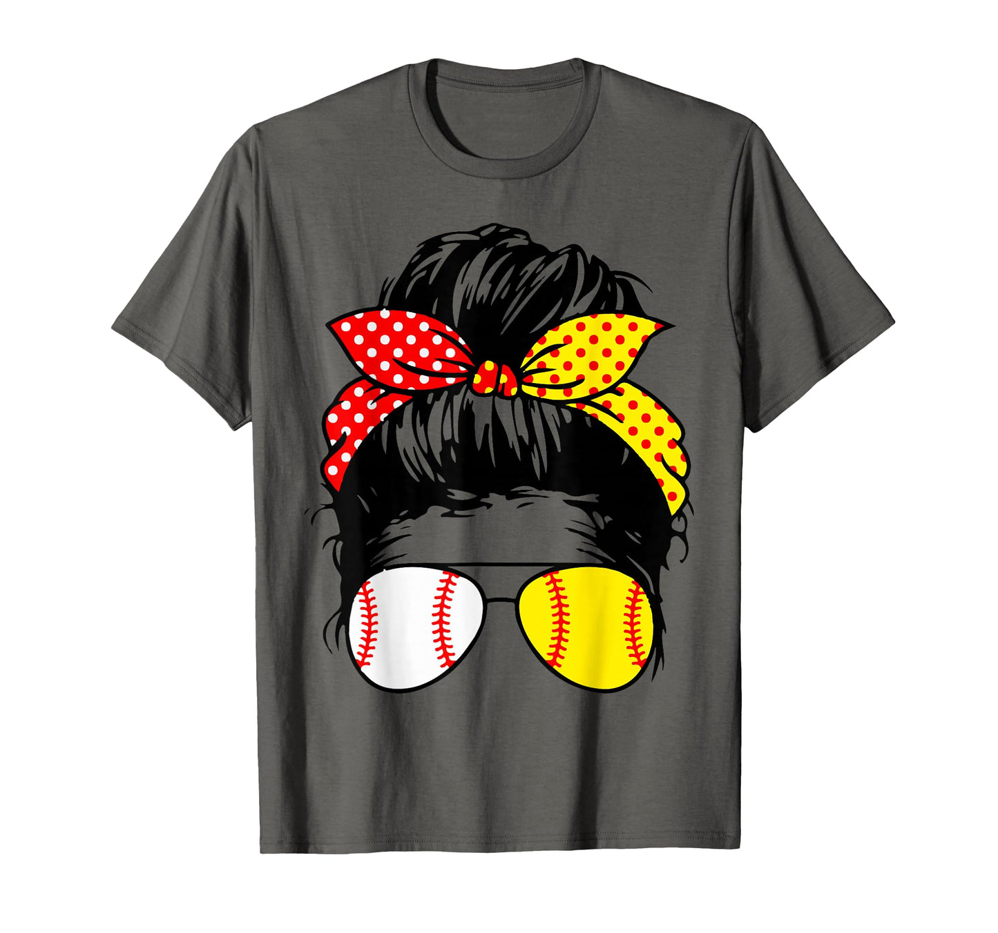 Baseball Softball Ball Mom Red Yellow Bow T-Shirt - Unique Graphic Unisex - T-Shirt, Sweatshirt, Hoodie