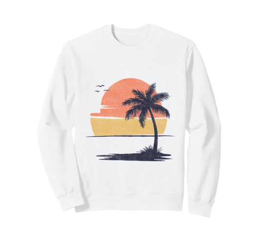 80S Sunset Palm Tree Beach Sweatshirt - Novelty Apparel Unisex - T-Shirt, Sweatshirt, Hoodie