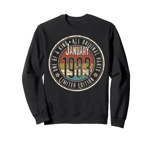 43Rd Birthday January 1983 Sweatshirt - Aesthetic Graphic for Adults - T-Shirt, Sweatshirt, Hoodie
