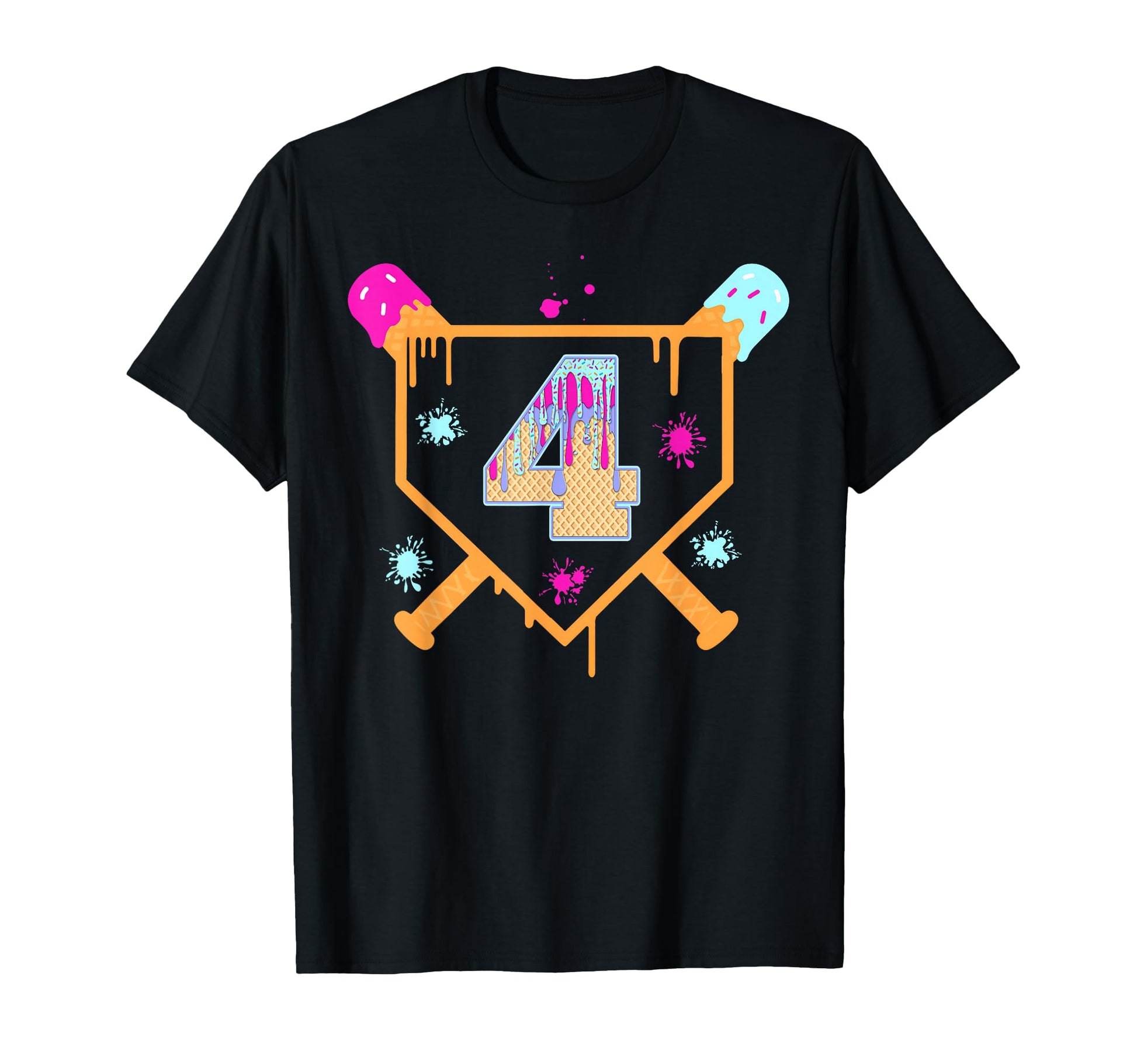 4Th Birthday Baseball Drip 4 Year Old T-Shirt - Custom Art Print Men Women - T-Shirt, Sweatshirt, Hoodie