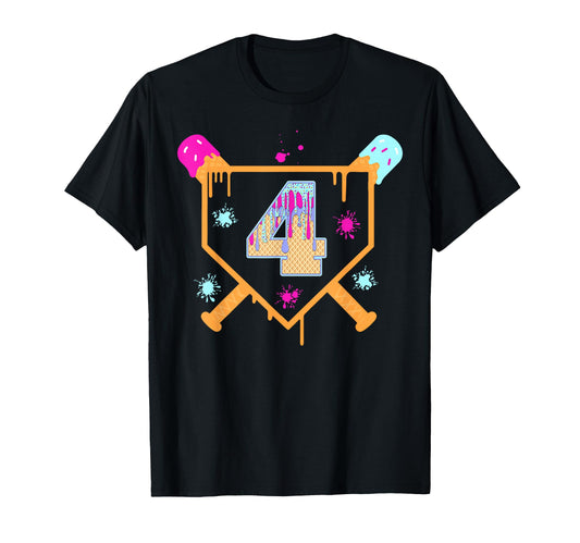 4Th Birthday Baseball Drip 4 Year Old T-Shirt - Custom Art Print Men Women - T-Shirt, Sweatshirt, Hoodie