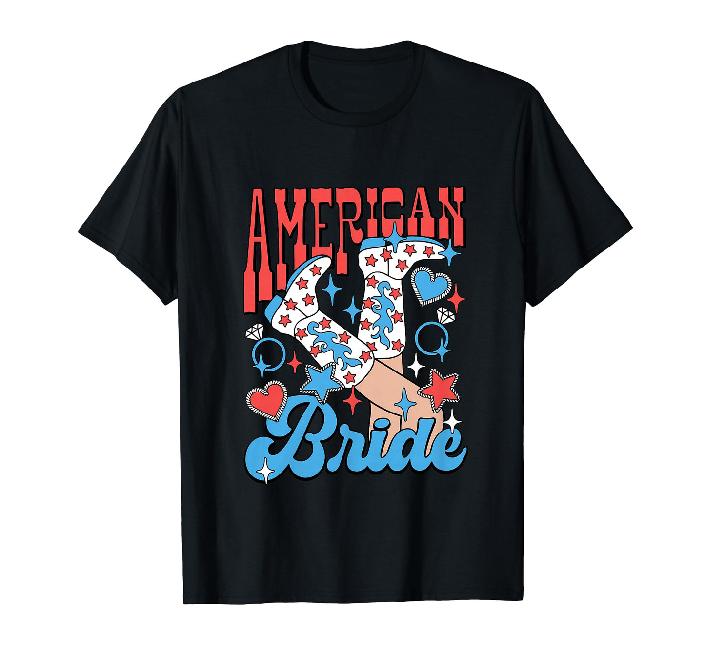 Groovy American Bride 4Th July T-Shirt - Custom Art Print Men Women - T-Shirt, Sweatshirt, Hoodie