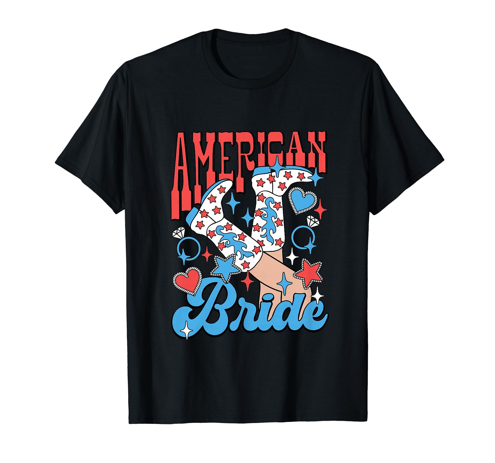 Groovy American Bride 4Th July T-Shirt - Custom Art Print Men Women - T-Shirt, Sweatshirt, Hoodie