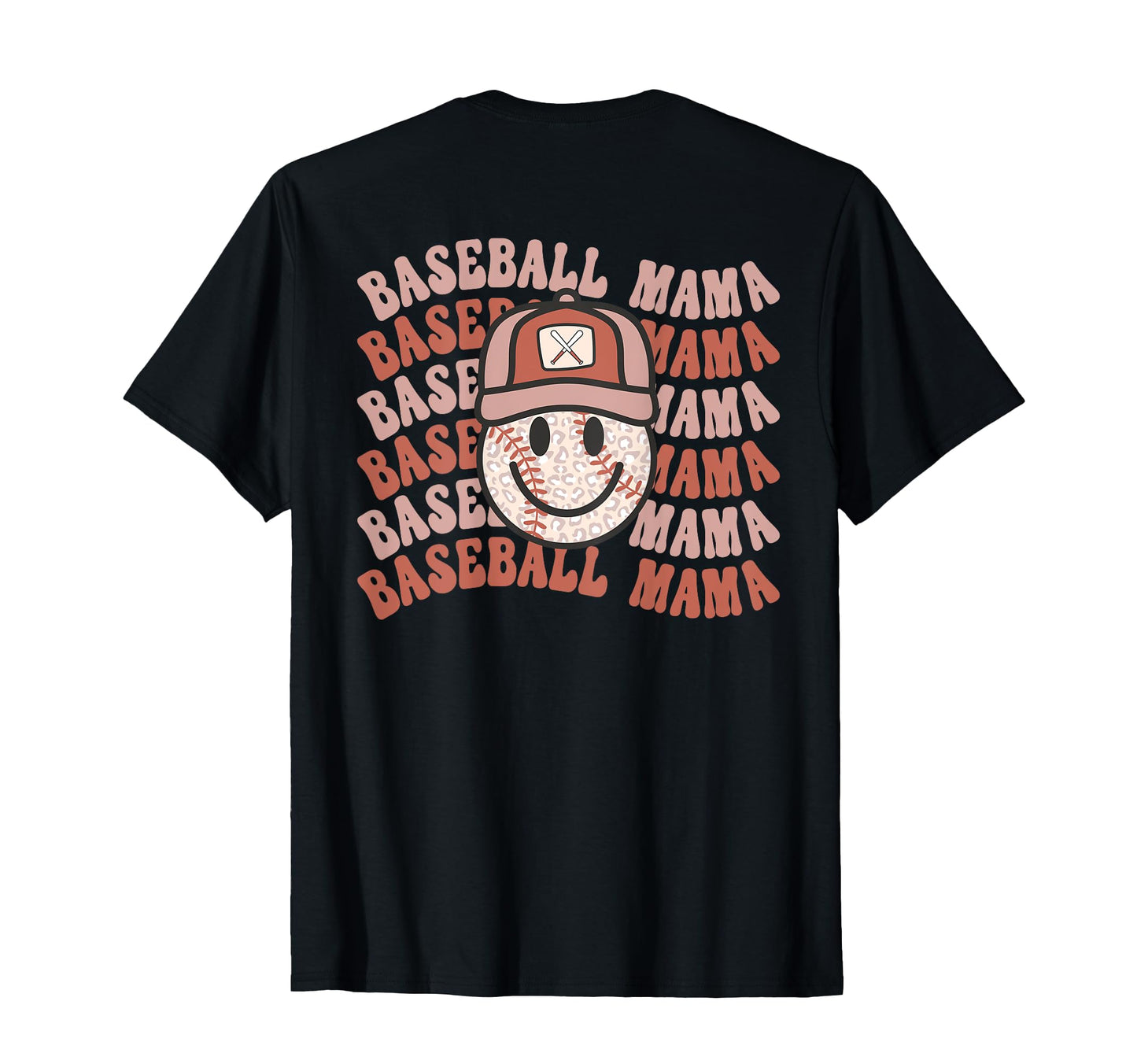 Baseball Mama Leopard Happy Face T-Shirt - Aesthetic Graphic Unisex - T-Shirt, Sweatshirt, Hoodie