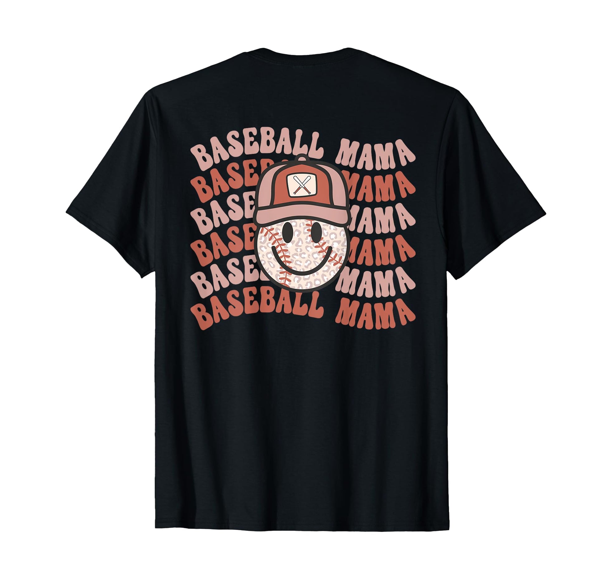Baseball Mama Leopard Happy Face T-Shirt - Aesthetic Graphic Unisex - T-Shirt, Sweatshirt, Hoodie
